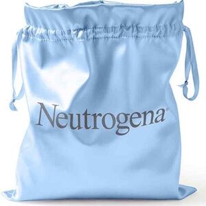 2 Large Neutrogena Blue Satin Drawstring Makeup Travel Storage Bags NWT 14" x 12